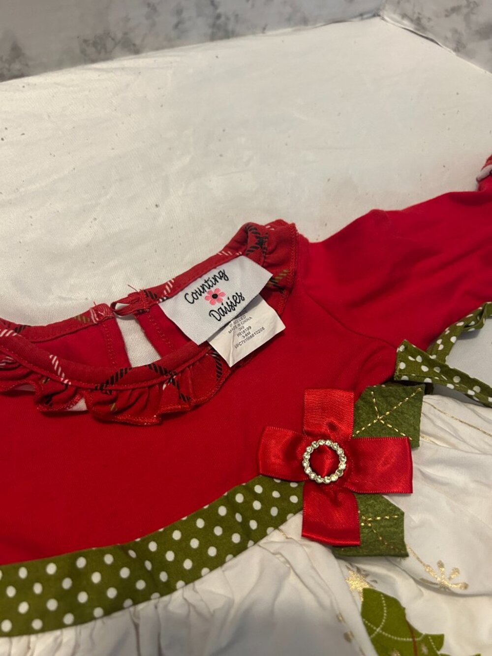 Counting Daisies Baby Girls 3-6M Nutcracker Christmas Ruffle Dress Red Green - Picture 3 of 7